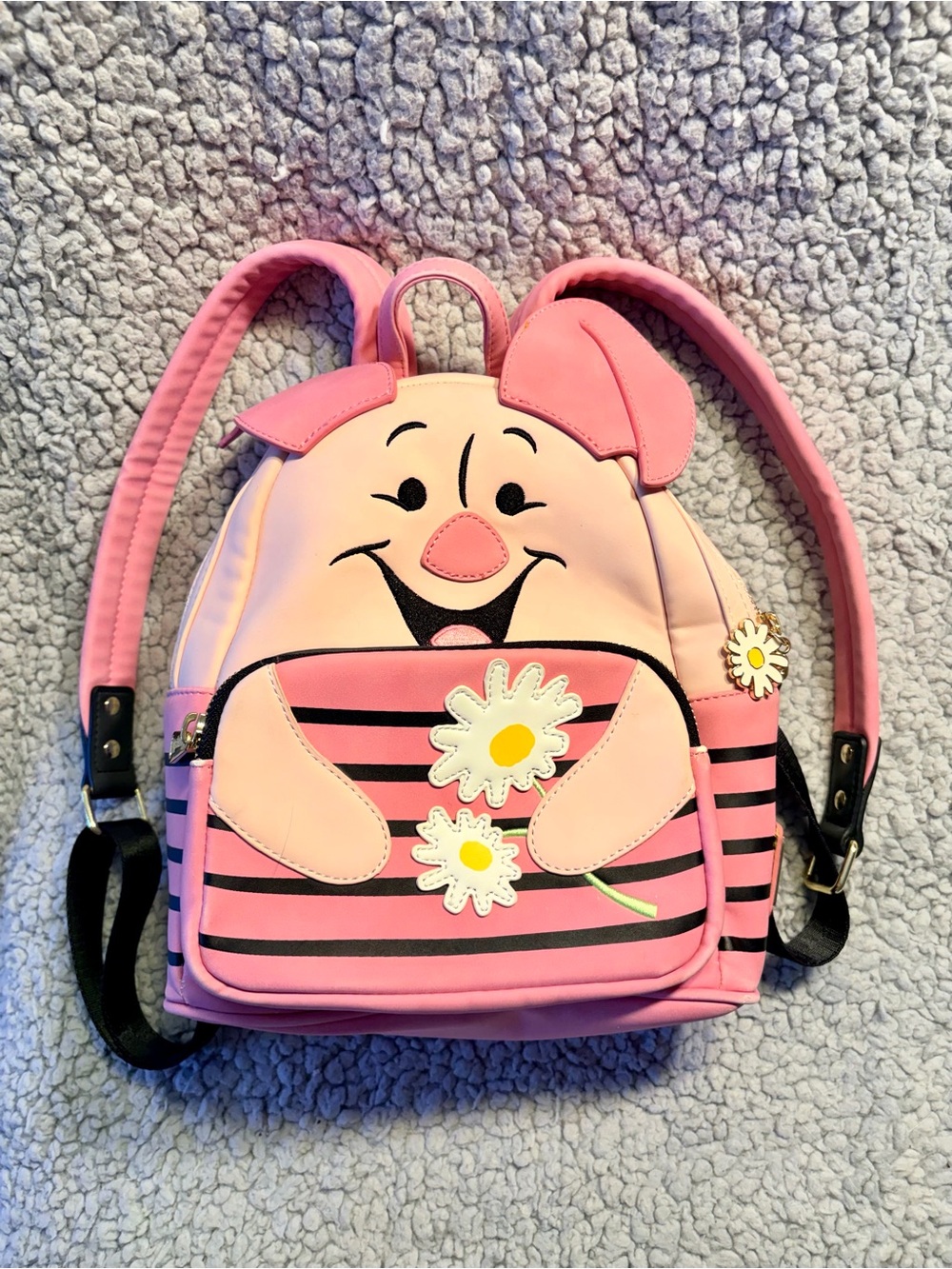 Loungefly Winnie the Pooh Pink Piglet Mini Backpack with Daisies.